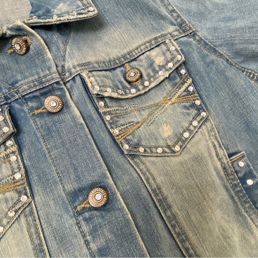 Rhinestone denim jean jacket!! Lightly distressed